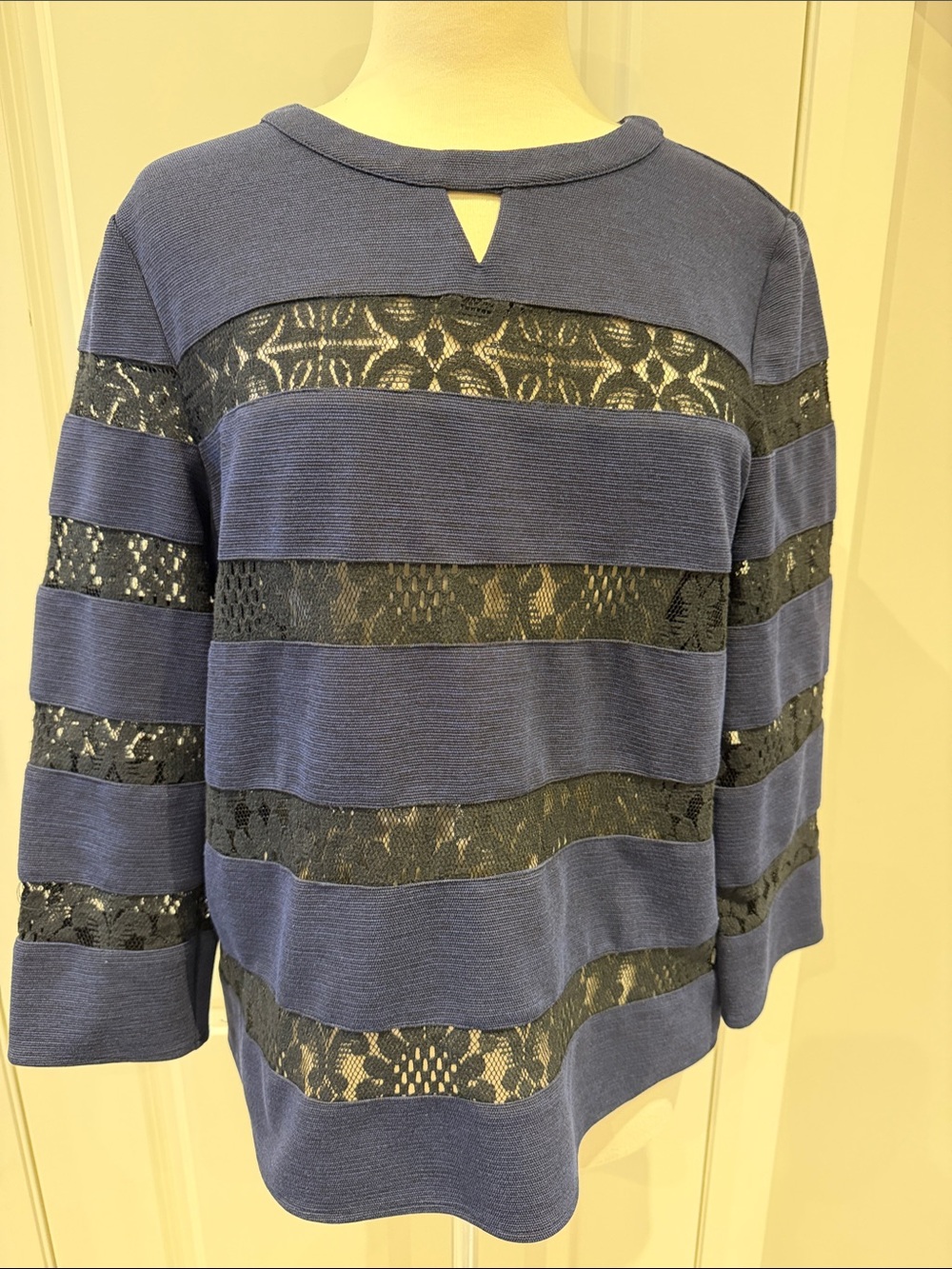 Harlyn (Anthropology) Women's Navy Lace-Accent Knit Top, size L